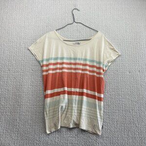 The North Face Off-White / Pastel Striped T Shirt Women’s L Outdoor Retro Boho